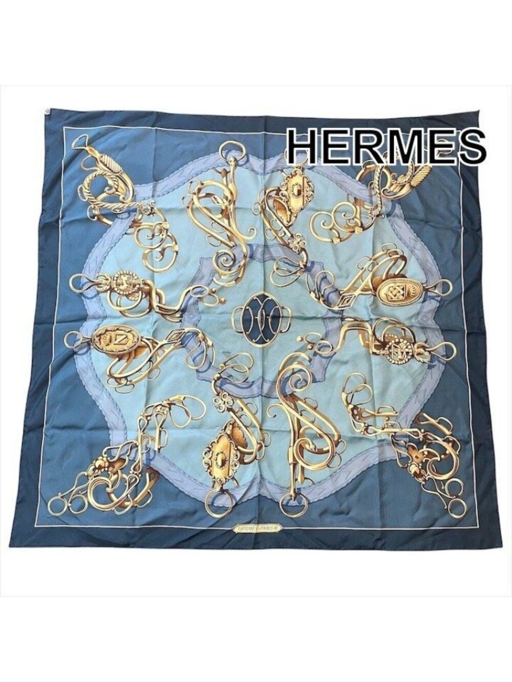 Hermes Scarf Shawl Lift Profile Silk Carre 90 Vintage Blue